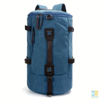 1pc Men’s Fashion Canvas Backpack Travel Large Capacity Outdoor Casual Cylinder Bag