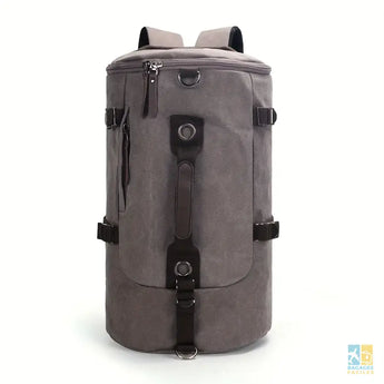 1pc Men’s Fashion Canvas Backpack Travel Large Capacity Outdoor Casual Cylinder Bag