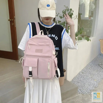 Kawaii School Bags for Girls Women Backpack Aesthetic Laptop Bag Large-capacity Pockets Student Cute Canvas Backpack