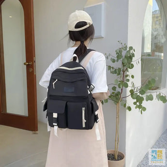 Kawaii School Bags for Girls Women Backpack Aesthetic Laptop Bag Large-capacity Pockets Student Cute Canvas Backpack