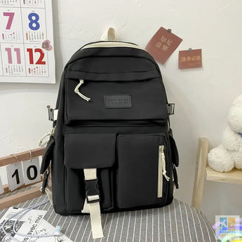 Kawaii School Bags for Girls Women Backpack Aesthetic Laptop Bag Large-capacity Pockets Student Cute Canvas Backpack