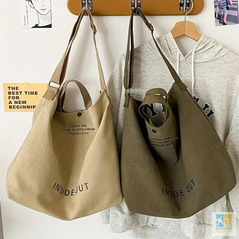 Large Capacity Canvas Bag Letter Graphic Tote Bag Trendy Travel Crossbody Bag For Women