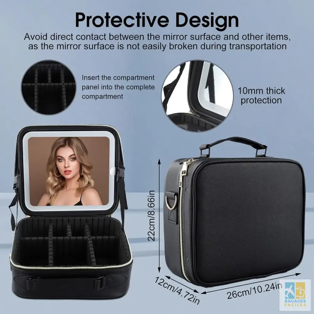 Makeup Bag with Large LED Lighted Mirror 3 Color Settings Professional Makeup Bag with Makeup Mirror Travel Makeup Bag