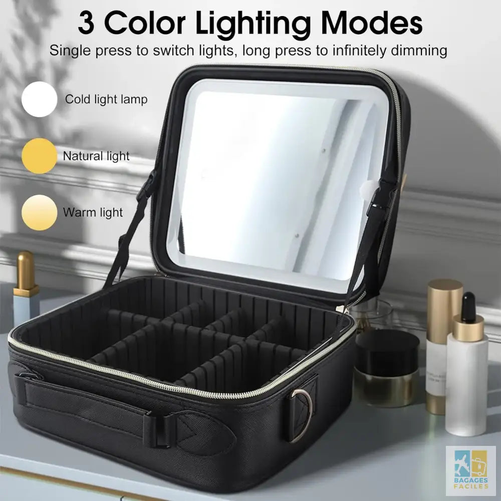 Makeup Bag with Large LED Lighted Mirror 3 Color Settings Professional Makeup Bag with Makeup Mirror Travel Makeup Bag