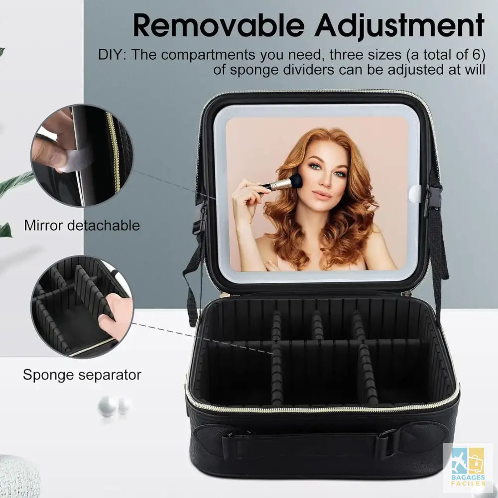 Makeup Bag with Large LED Lighted Mirror 3 Color Settings Professional Makeup Bag with Makeup Mirror Travel Makeup Bag