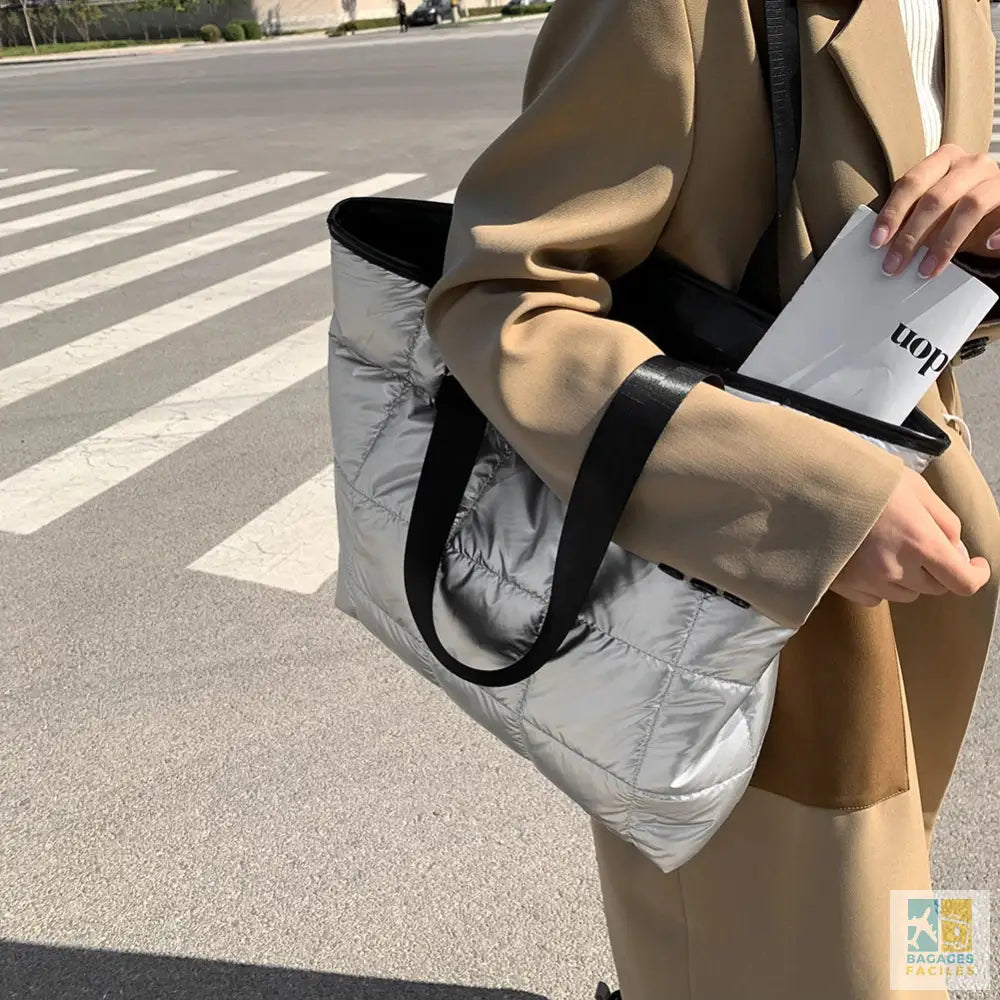 Portable Travel Women Padded Nylon Top-handle Space Bag Handbag Large Capacity Tote Bags Female Feather Padded Shoulder