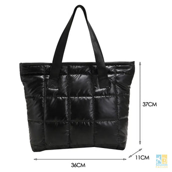 Portable Travel Women Padded Nylon Top-handle Space Bag Handbag Large Capacity Tote Bags Female Feather Padded Shoulder