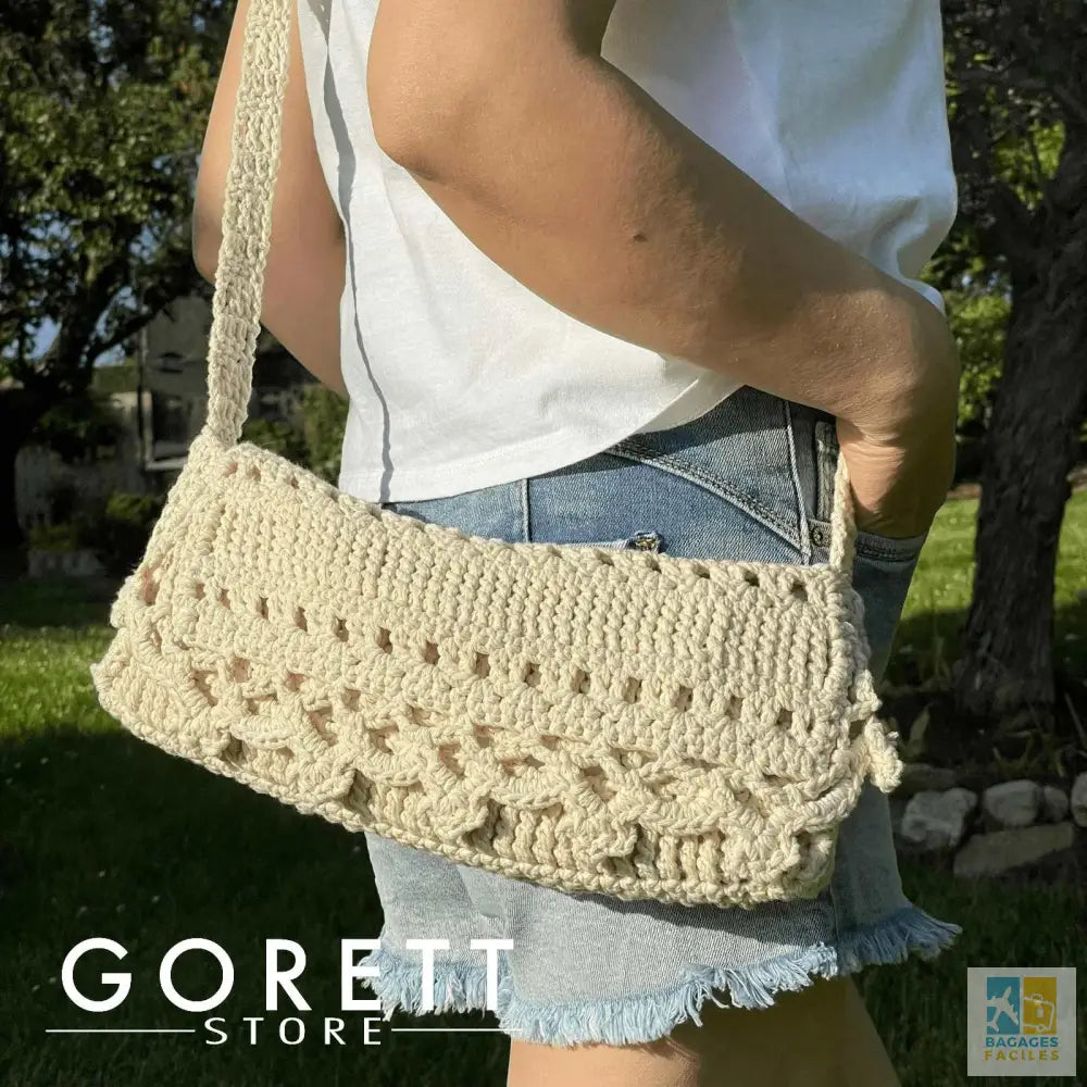 Sac à bandoulière en coton naturel, boho, léger, pratique 30x12x4 cm