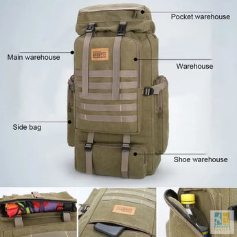 Sac à dos 80L imperméable pour trekking et chasse unisexe