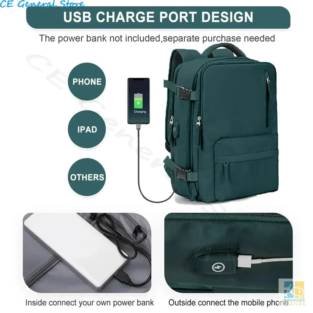 Sac à Dos de Voyage avec Charge USB - Bagage Cabine - Bagages Faciles