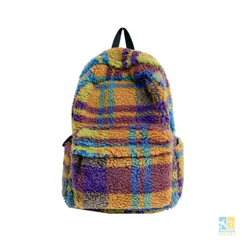 Sac à Dos Femme en Laine Douce Style Preppy pour l’Hiver - plaid / 31x42x15cm