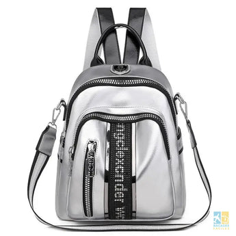 Sac à dos femme PU léger solide pratique noir argent