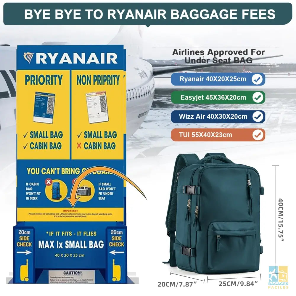 Sac à dos léger 40x20x25 cm - Pratique pour voyages Ryanair - Bagages Faciles