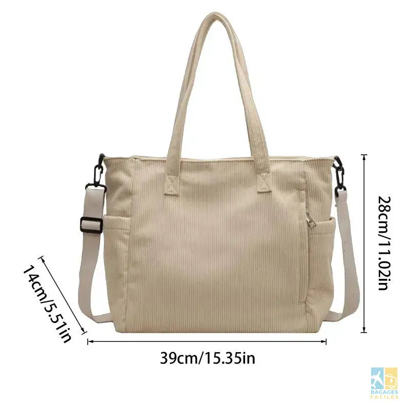 Sac à main femme corduroy 39x28x14 cm léger et pratique