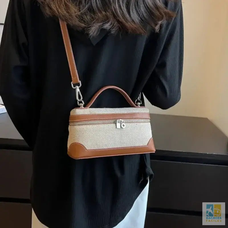 Sac à main femme mode en toile avec fermeture éclair et patchwork