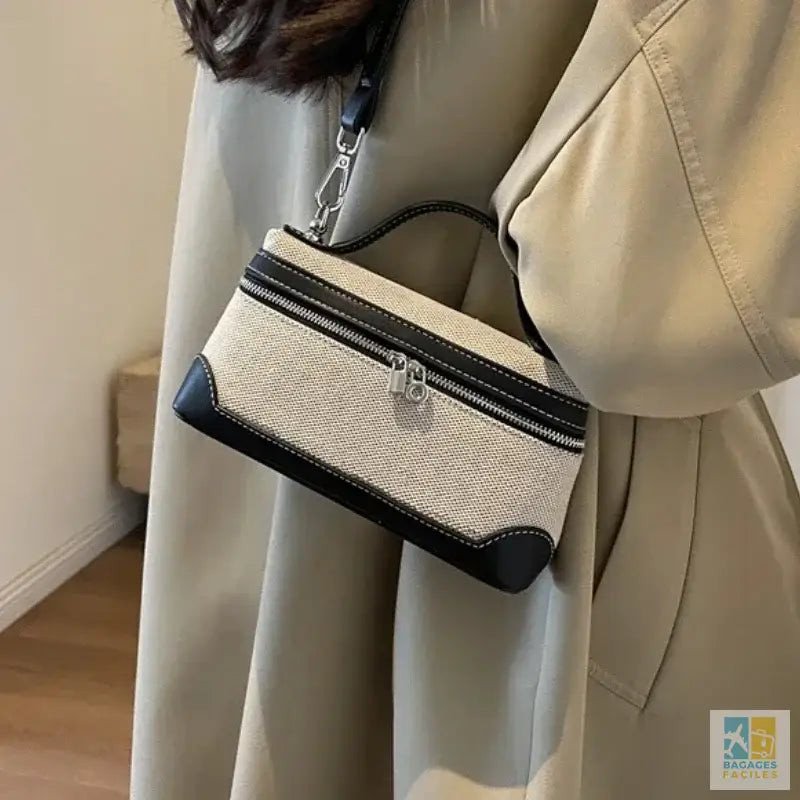 Sac à main femme mode en toile avec fermeture éclair et patchwork