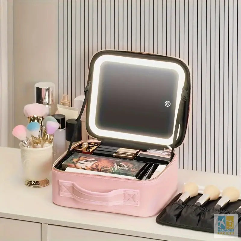 Trousse de maquillage avec miroir lumineux pratique et légère