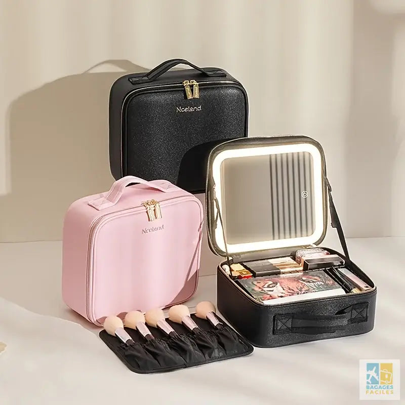 Trousse de maquillage avec miroir lumineux pratique et légère