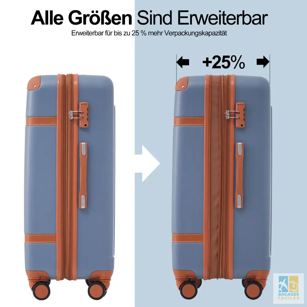 Valise cabine à coque rigide avec roues pivotantes et serrure TSA - Bagages Faciles