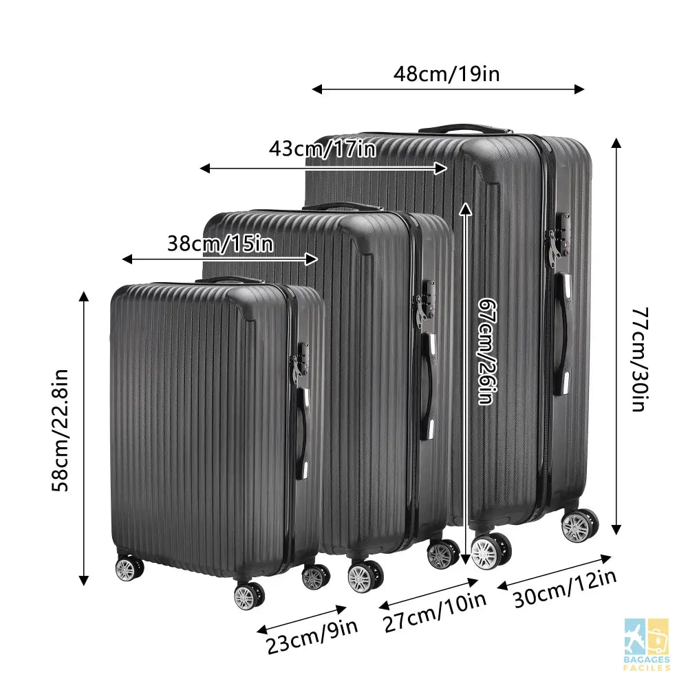 Valise cabine légère ABS, 4 roulettes, serrure intégrée - Bagages Faciles