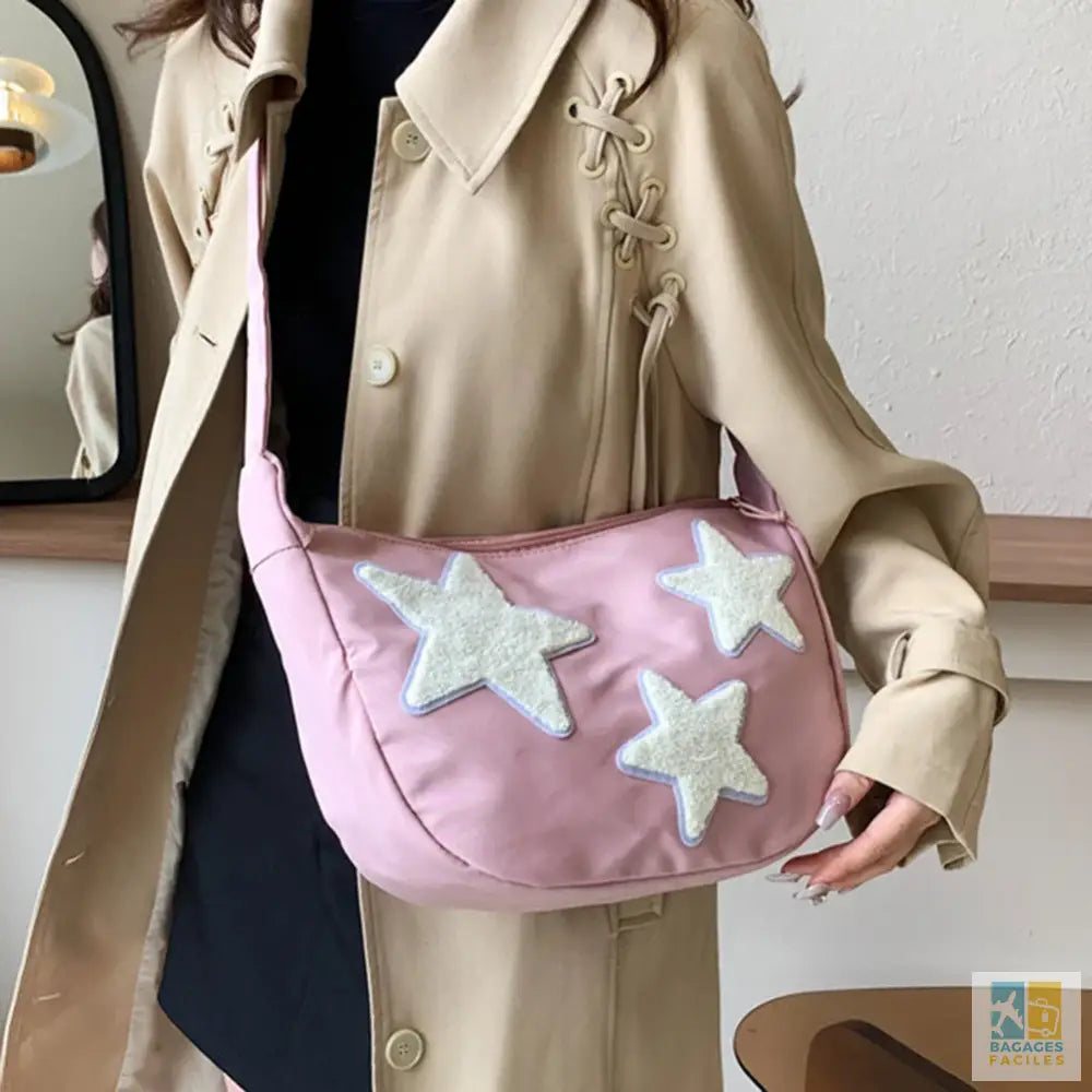 Women Canvas Messenger Bag Adjustable Strap Star Shoulder Bag Soft Crossbody Sling Bag Pentagram Satchel Bag Slouchy