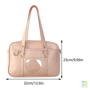 Women Girls Cosplay Satchels Large Capacity PU Comic Shoulder Bag Transparent Love Heart Shoulder Uniform Bag for